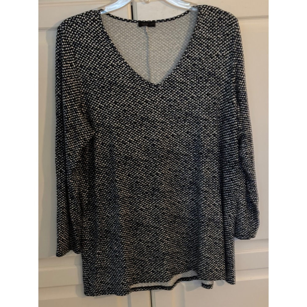 J. Jill Wearever black white Geometric Knit V-Neck Tunic Top Long Sleeveack